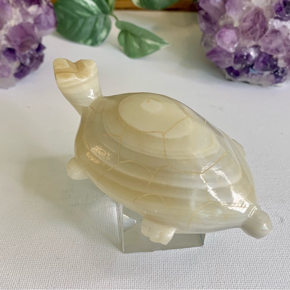 Large Banded Calcite Crystal Turtle Carving Polished Onyx Tortoise Figurine 4.5” - Picture 9 of 16